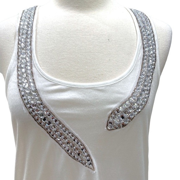 NWT Torn by Ronny Kobo Long White Tank with Rhinestones Racer Back SZ L - Picture 2 of 11